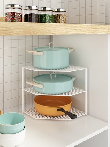 鍋具收納架廚房置物架臺面轉角家用下水槽鍋架子櫥柜子放鍋分層架