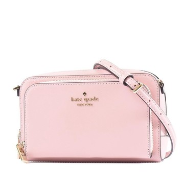 KATE SPADE Staci 雙層拉鍊置物十字紋防刮斜背包-芭蕾粉