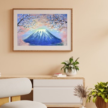 手繪有框肌理畫|富士櫻|展覽作品原作