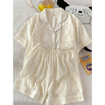 甜美ins風云朵棉睡衣女款夏季短袖短褲彩色波點可外穿家居服套裝