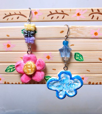 雲兒花朵 手作黏土耳環 手繪捏製 不銹鋼 吊墜款