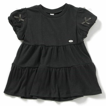 日本 apres les cours - 立體小花層次衣襬短袖上衣-灰黑