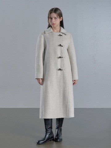 羊毛混紡 氣球袖設計 訂製長大衣 - 燕麥白/黑