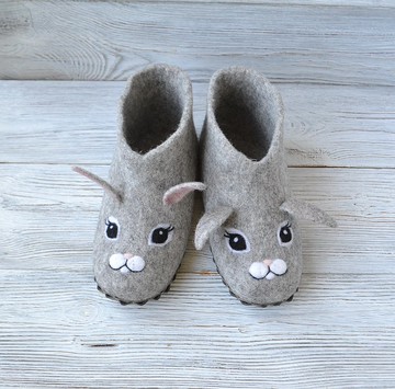 女式可愛兔子拖鞋野兔手工定制毛氈羊毛保暖家居鞋