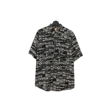 Back to Green- 短袖花襯衫 顛倒black滿版ss-14 vintage shirt
