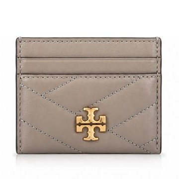 TORY BURCH KIRA金屬LOGO皮革絎縫卡片夾(蒼鷺灰)