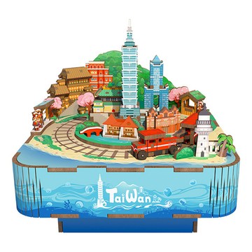 逗趣點 DIY手作模型音樂盒/拼圖音樂盒 寶島台灣阿里山的姑娘  14 x 14 x 13.8cm  14  x 14 x 13.8cm  木質 藍色