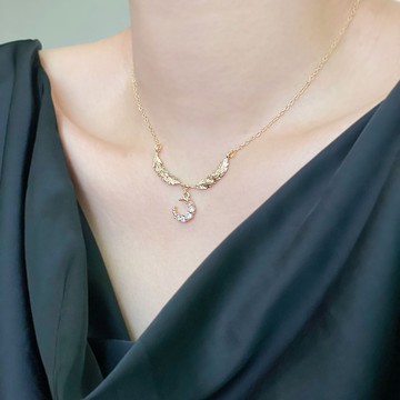 Giftest 18K鍍金 / 月光異想 基督教禮物葉子月亮受洗項鍊N73