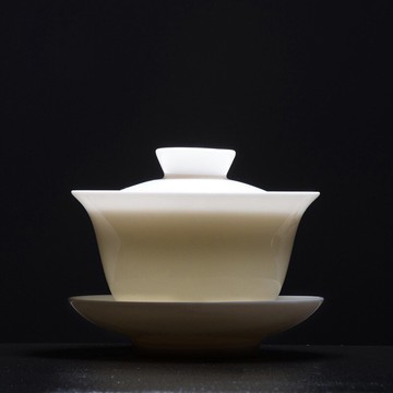 陶瓷三才蓋碗功夫茶具泡茶碗羊脂玉白瓷手抓壺中式薄透大容量家用