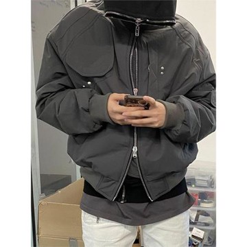 兩個月亮undermycar灰色bomber多口袋拉鏈飛行夾克機能棉服外套男