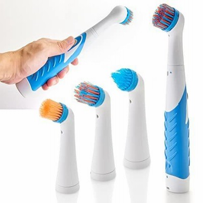 【coco iine】掃除用ブラシ 掃除用品 電動掃除ブラシ 4種類ヘッドブラシ付属 コンパクト設計 電池式 キッチン ガスコンロ 洗面台 サッシ トイレ PRD190203