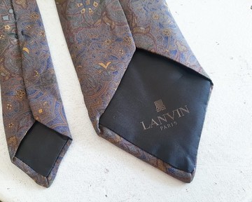 LANVIN PARIS 復古 100% 真絲領帶 80 年代 90 年代佩斯利領帶法