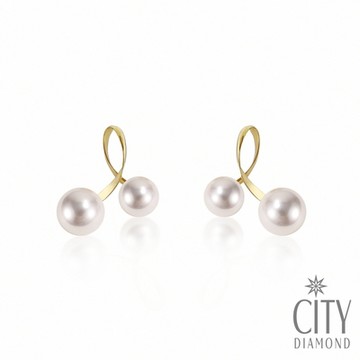 【City Diamond 引雅】『躍動青春』18K日本AKOYA珍珠4-4.5mm不對稱曲線黃K金耳環(東京Yuki系列)