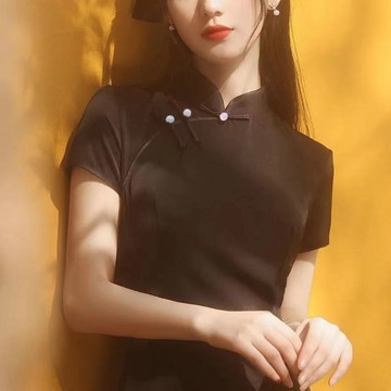 旗袍改良女黑色顯瘦復古長款連衣裙時尚百搭夏季新款【倪醬】