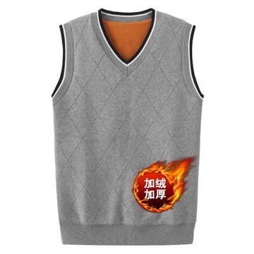 加絨加厚毛線背心男無袖針織衫V領馬夾潮流青年保暖毛衣馬甲坎肩