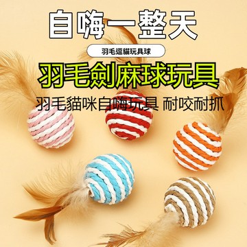 🔥當日出貨🔥 貓咪劍麻球 羽毛鈴鐺 逗貓玩具 劍麻球 羽毛劍麻球 貓抓球 劍麻逗貓球 可磨抓貓咪玩具 貓咪耐咬互動玩具