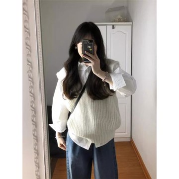 學院風白色毛衣內搭襯衫馬甲女2025新款秋裝疊穿針織背心上衣馬夾