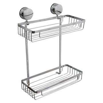 雙手萬能 吸盤式不鏽鋼雙層置物架  1個  33.5 x 18 x 44cm  銀色