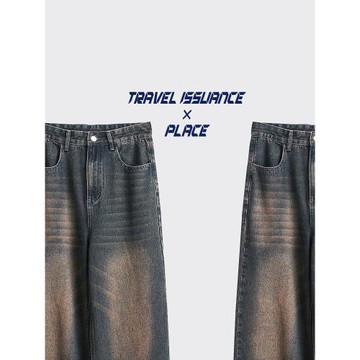 TRAVEL ISSUANCE 顛倒是非 復古做舊水洗牛仔褲寬松闊腿倒穿男女