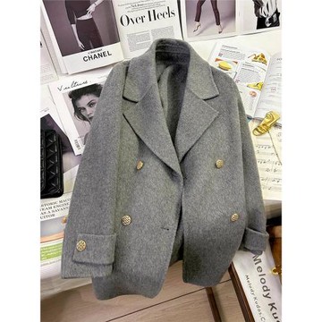 灰色雙面羊毛呢子外套女士2025秋冬裝新款高級感寬松保暖毛呢大衣