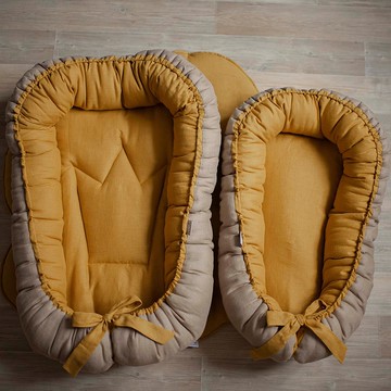 芥末麻（亞麻）嬰兒窩，適合女孩或男孩 - 嬰兒睡床 - 新生兒