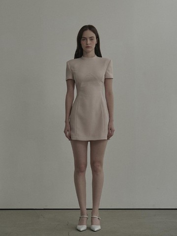 Half Neck Tailored Suit Mini Dress [Pink]