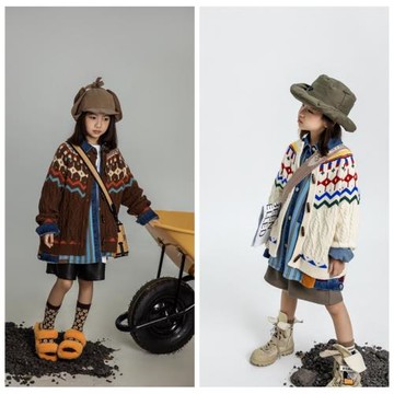 L+IKISSBABY潮牌韓國男童女童2025秋新款波拉復古毛衣開衫外套