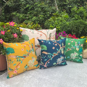 新中式古典花鳥棉麻抱枕沙發靠墊床頭大靠背汽車腰枕樣板房裝飾枕