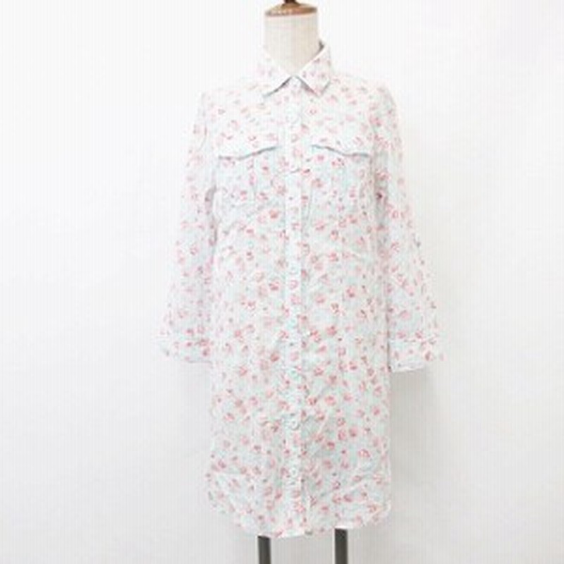 中古 フェルゥ シャツワンピース 7分袖 ミニ丈 ロールアップ ボタンダウン ポケット 花柄 青 ピンク 緑 レディース 通販 Lineポイント最大1 0 Get Lineショッピング