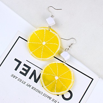 日韓新款夸張橙子耳環長款個性女生檸檬耳墜時尚氣質耳飾女
