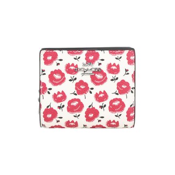 COACH C Logo 拉鍊花卉圖案塗層帆布暗釦二折短夾(紅色)