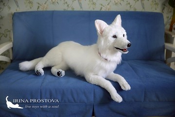 白色瑞士牧羊犬逼真毛絨玩具