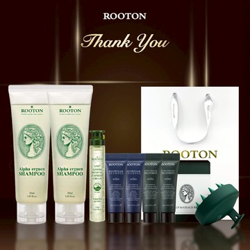 快速出貨【ROOTON】感謝有你！甦活植萃洗髮精50ml x2+奇蹟復甦精萃綠瓶13ml+頭皮按摩梳+海藻洗髮精10ml x2+護髮素10ml x2+燙金禮袋(閨密閨蜜友誼友情心意禮物)