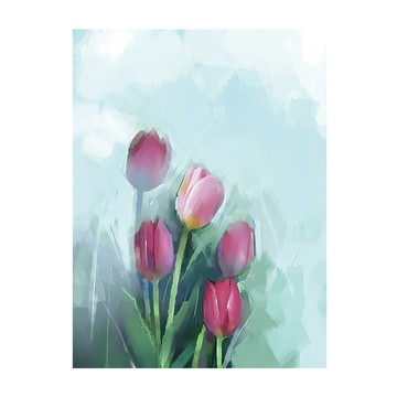 24mama 掛畫 單聯式 植物花卉 靜物 浪漫美麗 藝術 插圖 春天 無框畫 時鐘掛畫 -紅色鬱金香 1入  40 x 30cm