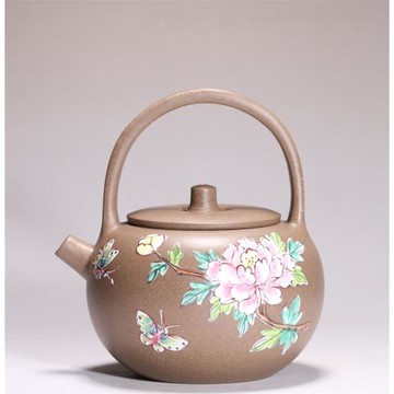 宜興紫砂原礦老段泥 太白提梁壺 320毫升 手工小蘋果