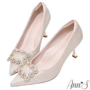 Ann’S 絲語微光 訂製奢華鑽扣電鍍跟婚鞋 尖頭鞋 7cm-金