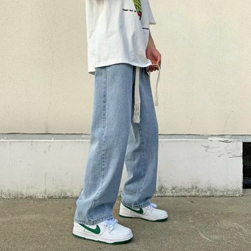 臺灣直達【MLM】S-3XL 牛仔褲男 鬆緊腰牛仔褲 日系復古牛仔長褲 牛仔直筒褲 大直筒牛仔褲  直筒褲 長褲男 男褲