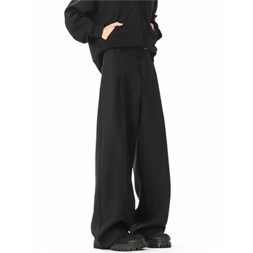 美式解構拼接黑色休閑西褲男韓版潮流寬松垂感cleanfit拖地長褲子