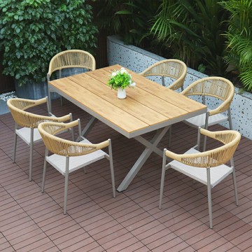 含運 庭院休閒戶外桌椅塑木庭院花園露臺藤椅陽臺室外防腐木休閑餐桌藤編組合