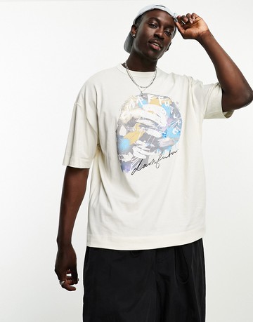 ASOS Dark Future oversized t-shirt in ecru with skull front print-White
