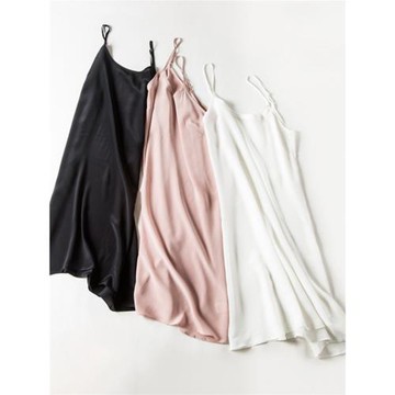 一絲牽 真絲吊帶裙100%桑蠶絲雙縐連衣裙純色襯裙打底裙絲綢睡裙