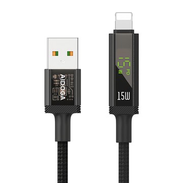 AIDOGA 艾迪伽 三合一 USB-A TO Lightning充電傳輸線 智能斷電數顯補電 鎧甲系列  鈦灰色  1條  120cm