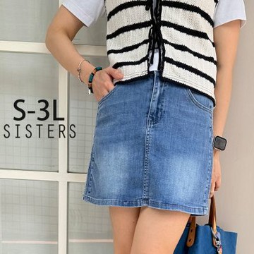 SISTERS 跟著韓妞穿~織帶拼接丹寧褲裙 短裙/S-3L(牛仔裙/顯瘦/短褲/裙裝/丹寧/裙子/下著)