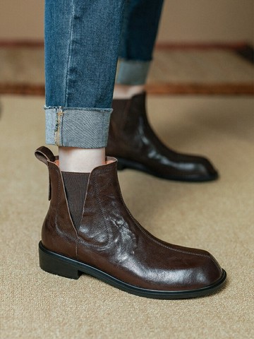 免運~法式復古小短靴女2024新款秋冬切爾西靴單靴真皮靴子英倫風馬丁靴