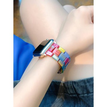 適用applewatch表帶樹脂iwatch彩虹SE6/5/4/3/2/1代蘋果S7手表帶