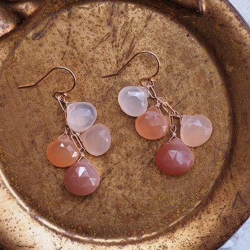 多色天然月光石 大顆 橙色系 14KGF 耳環 六月誕生石