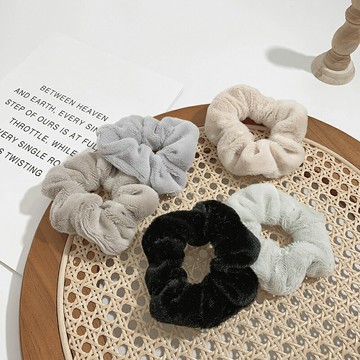 軟糯毛毛豬大腸圈風少女感奶油色系頭飾低馬尾扎頭繩韓國甜美風