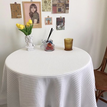 法式簡約ins桌布白色輕奢高級感圓桌方桌茶幾床頭柜書桌鋪布臺布