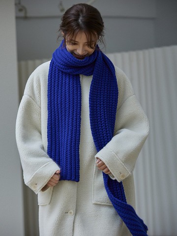 克萊因藍  2色 小藍小橘 致敬奶奶鈎織的粗針全羊毛圍巾 韓劇女主