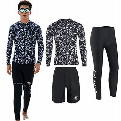 フィットネス水着 メンズ 3点 長袖ラッシュガード UVカットUPF50 レギンス サーフパンツ UPF50